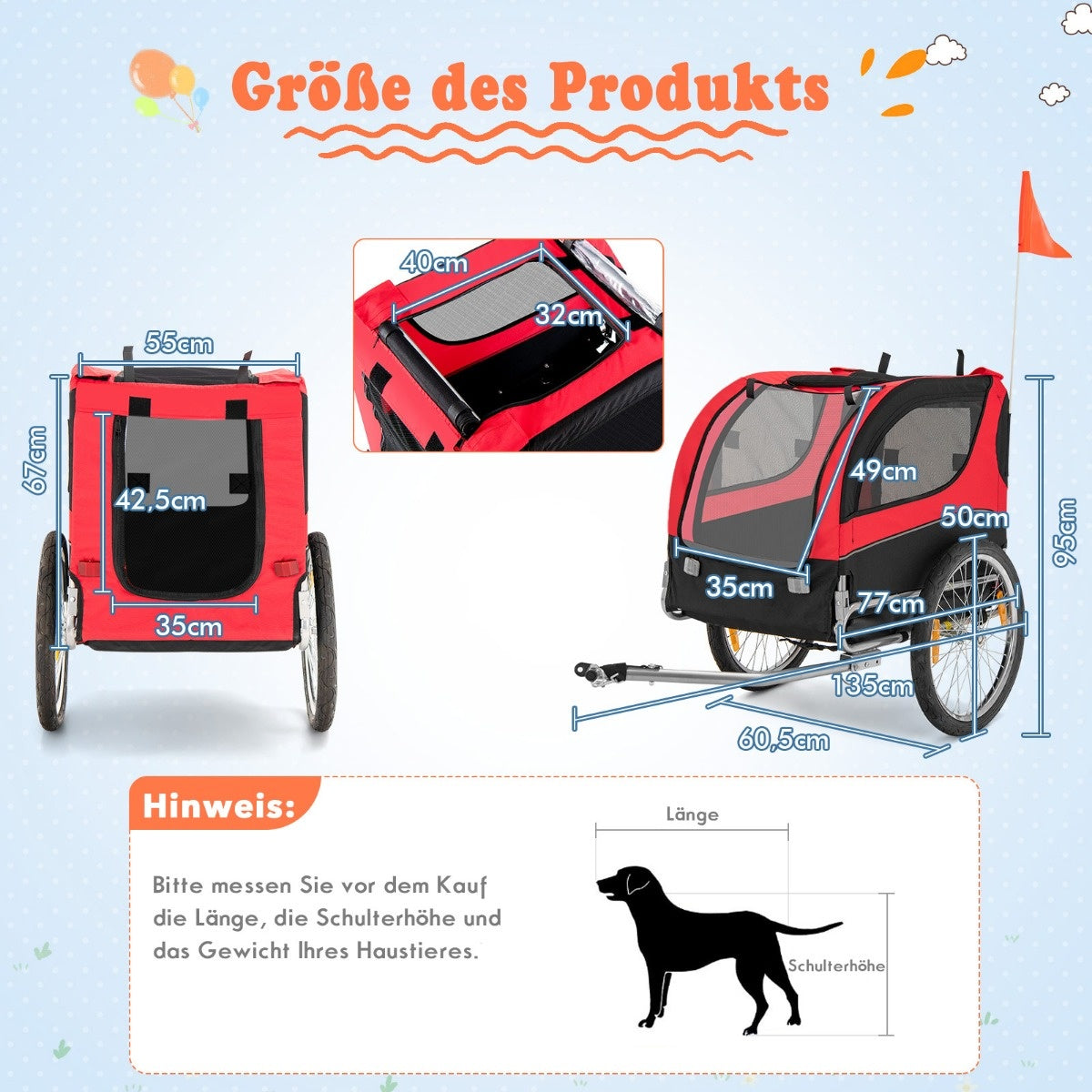 Coast Dog Trailers for bikes remorque PET pour vélo 40 kg résiliente rouge rouge