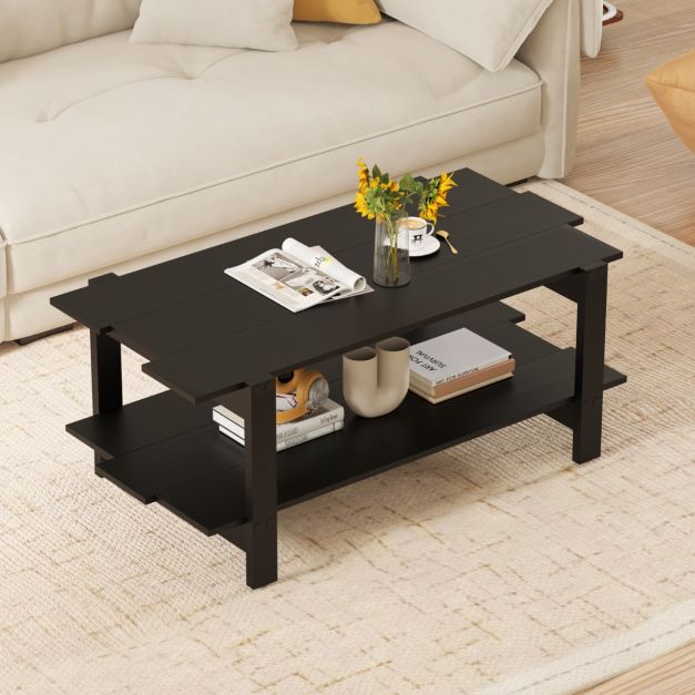 Table basse Coast 2 couches avec étagère de rangement - 115 x 59 x 46 cm - Noir