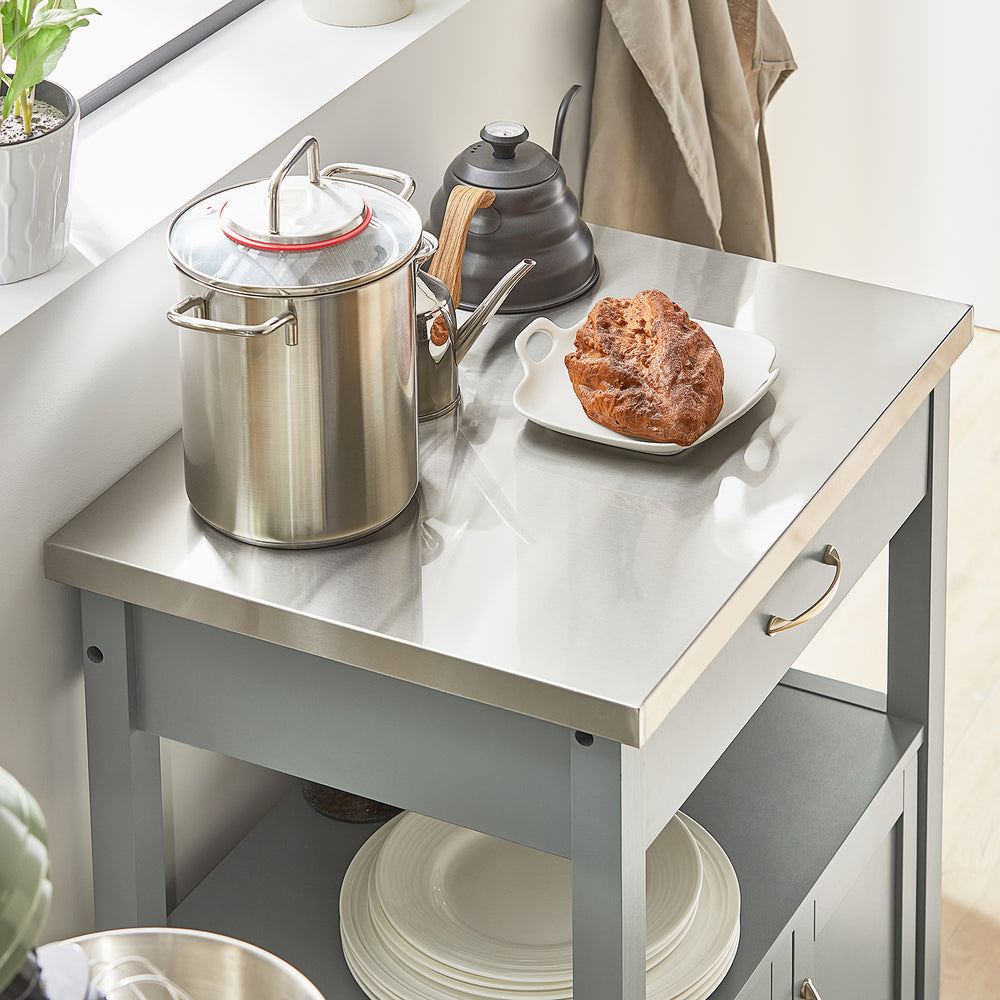 SoBuy Chariot de cuisine avec 1 tiroir et 2 portes - Max. 30KG - 60 x 44 x 92 cm - Gris