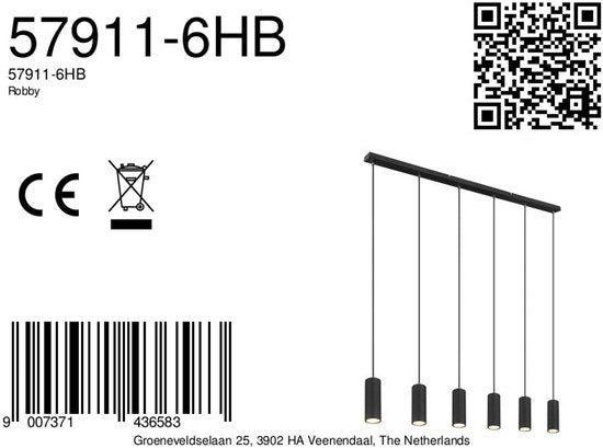 Globo - lampe suspendue - Robby - noir - métal - grande lampe de table pour salle à manger - GU10 - 57911-6HB
