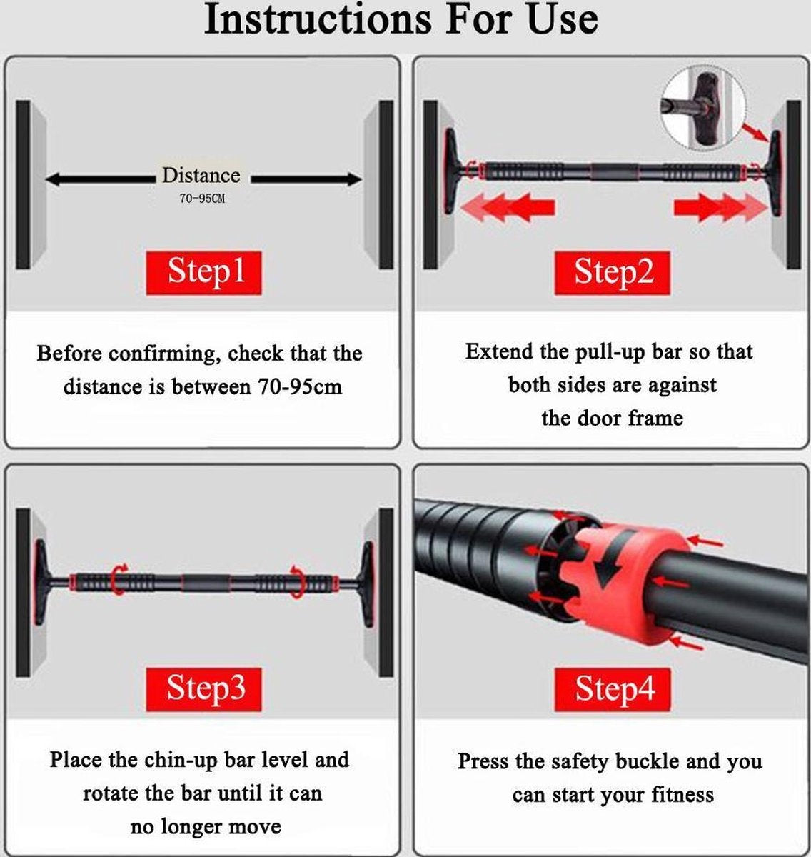 Fitness Optrekstang - Pull up bar - Montage zonder schroeven - Max 300kg- Telescopische lengte 70-95 CM