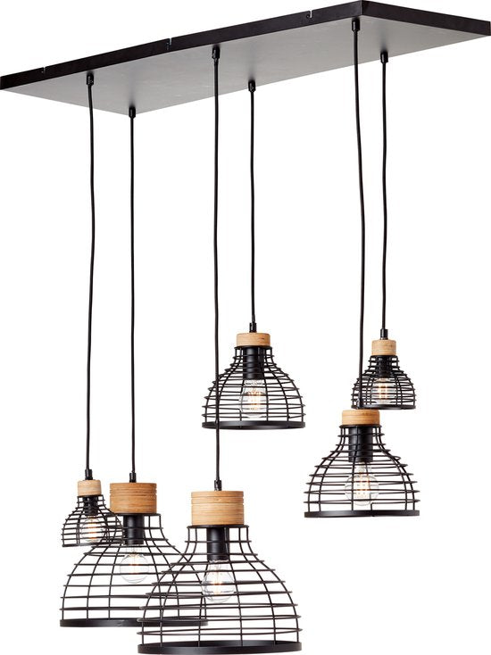 Brilliant Avia - Lampe suspendue - E27 max 6x40W - Noir/Bois