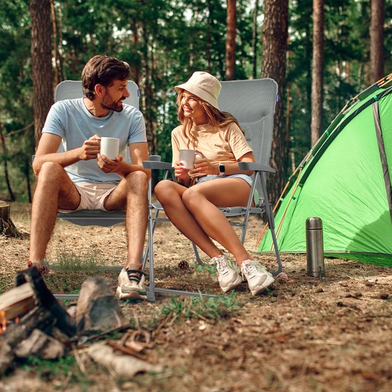TRVLMORE Chaise de camping - 7 positions - Chaise de camping confortable - Capacité de charge de 120 kg - Position allongée - Chaise pliante - Chaise pliante - Gris