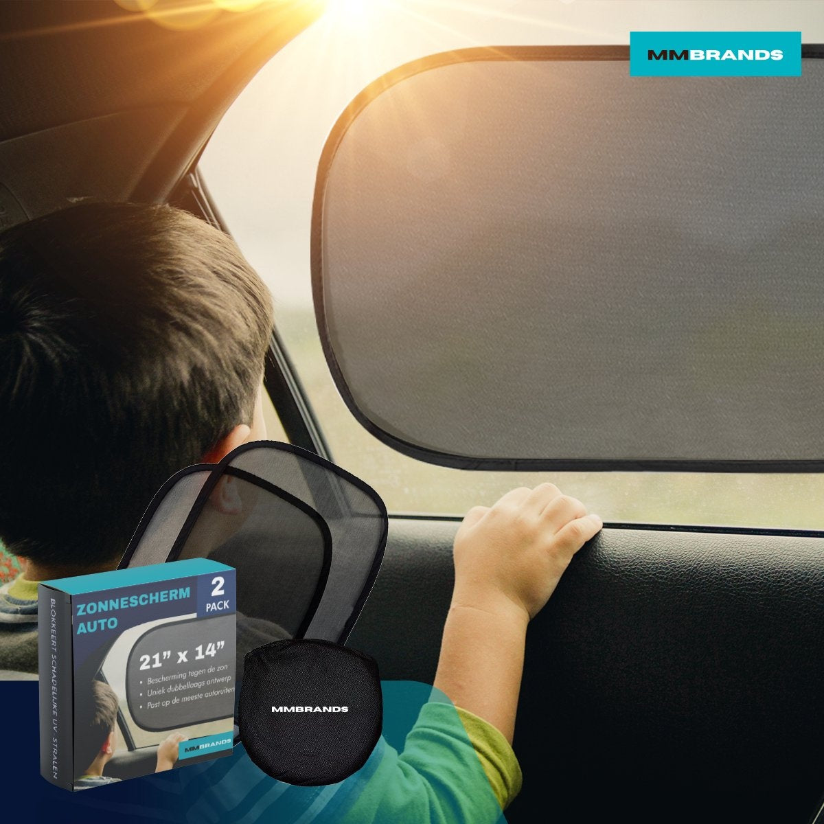 2 Pare-soleil pour voiture MM Brands - latéraux - ventouse - 51 x 31 cm