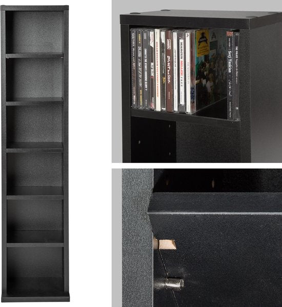 tectake® - Présentoir CD DVD - Présentoir CD - vertical - noir - 90x21x16 cm - 401701