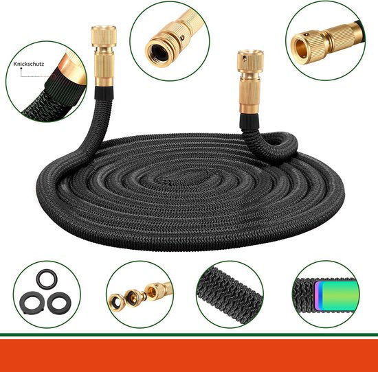 Tuyau d'arrosage flexible Gardebruk - 15m 1/2" 3/4" Inch Wall Mounted - Black