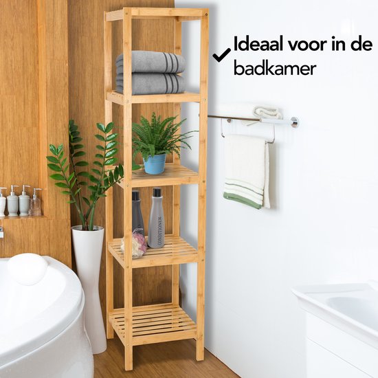 Brixy Etagère de salle de bain - Meuble de salle de bain - 5 couches - 141x33x33cm - Meuble de salle de bain - Bambou
