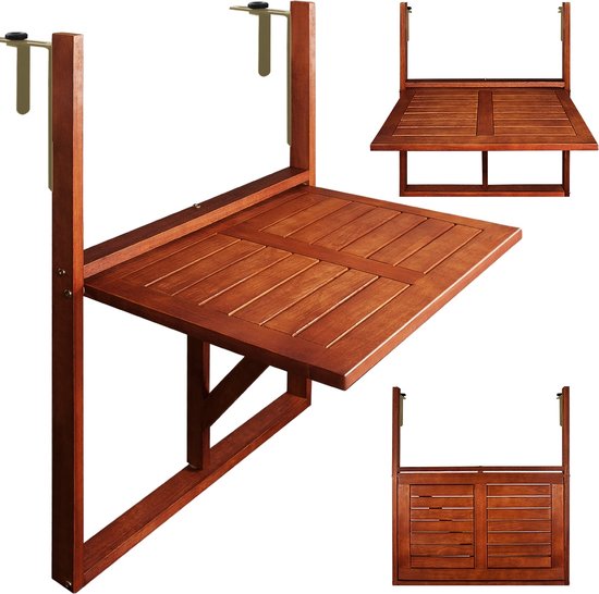 Table de balcon Casaria - Suspension en bois d'acacia certifié FSC® - Marron