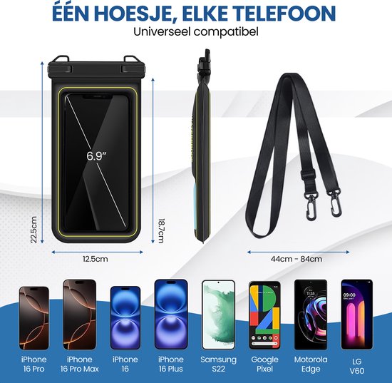 TTD® Waterproof Phone Case Floating - 2 Pieces - Stays on Water Floating - With Adjustable Carrying Cord - Touchscreen, Camera and Face ID Remain Usable - Double Clip Closure - Suit pour les téléphones jusqu'à 6.8 Inch