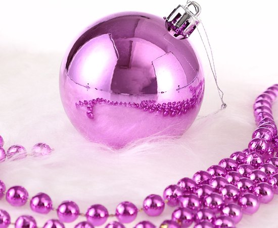Set de 54 boules de Noël Casaria - plastique mat brillant Ø 3 4 6 cm Rose