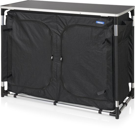 Cuisine de camping d'extérieur – Meuble de camping – Cuisine d'extérieur – 6 compartiments – Structure en aluminium – Pieds réglables – Gris - Tristar KI-0769