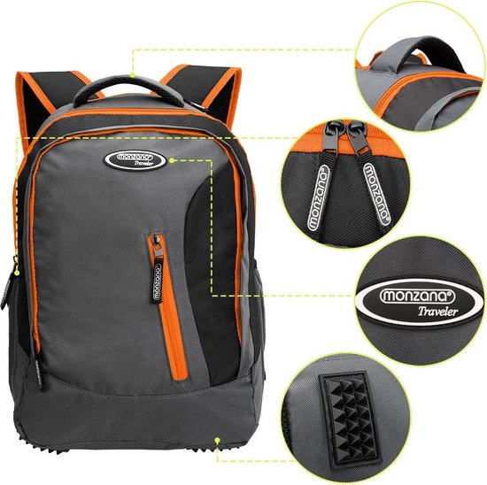 Sac à dos pour ordinateur portable - 34L avec port USB et compartiment pour ordinateur portable 15,6" - Gris / Orange