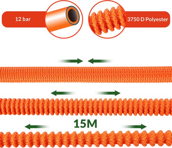 Tuyau d'arrosage flexible Gardebruk - 15m 1/2" 3/4" Inch Wall Mounted - Orange