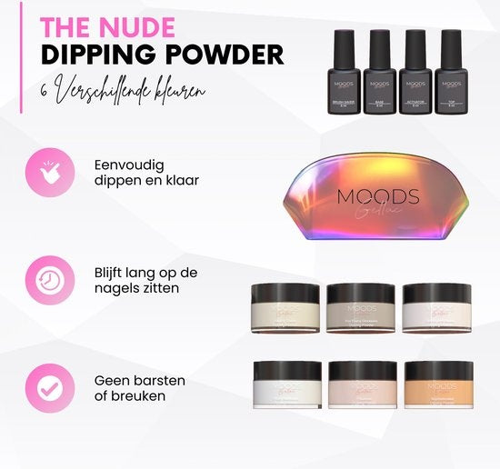 Moods Gellac - Kit de démarrage de poudre à tremper - The Nude - 6 couleurs - Pack de démarrage pour ongles acryliques - Dip Nails