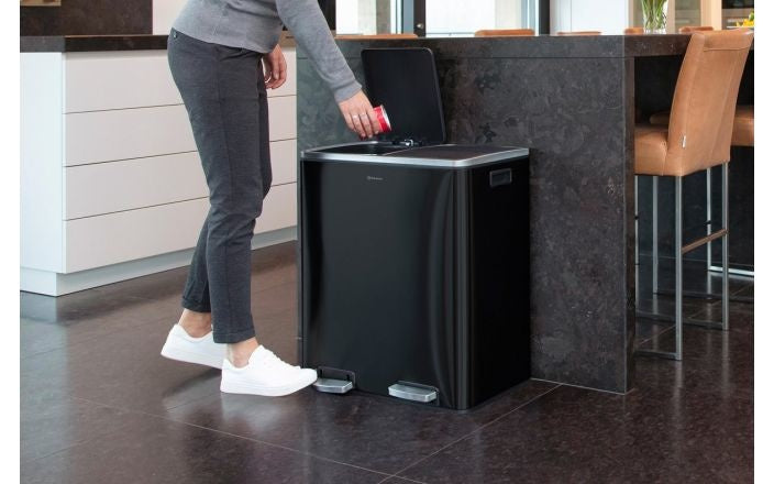 Homra QUICKX Duo - Poubelle - Séparation des déchets - 2 compartiments - acier inoxydable - 60 litres (2x30 L) - Noir