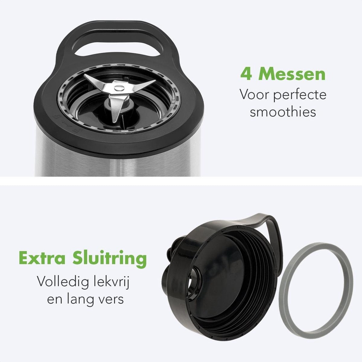 Mini Blender - KitchenBrothers - 2 gobelets à emporter - 350W - acier inoxydable