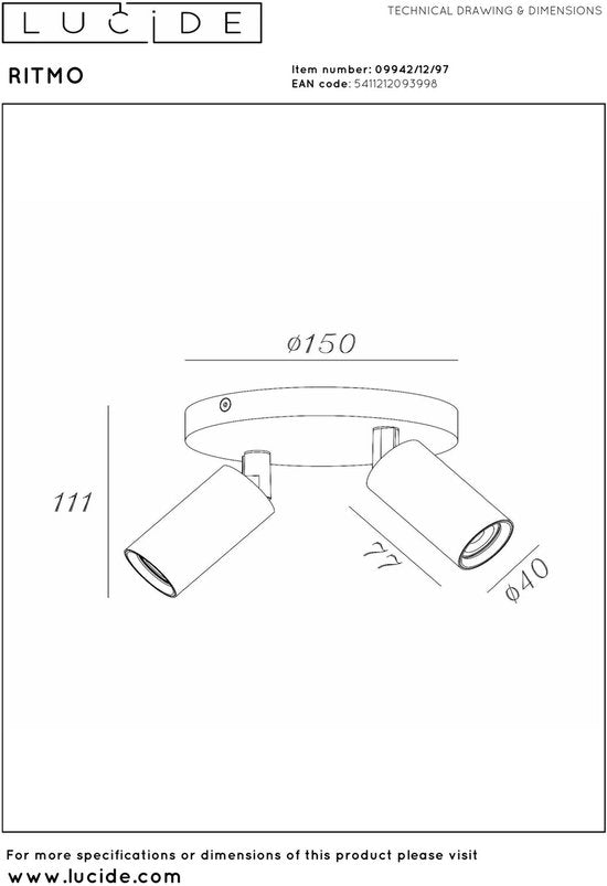 Lucide RITMO - Spot de plafond (lampe de plafond) - Ø 15 cm - 2xGU10 (MR11) - Café