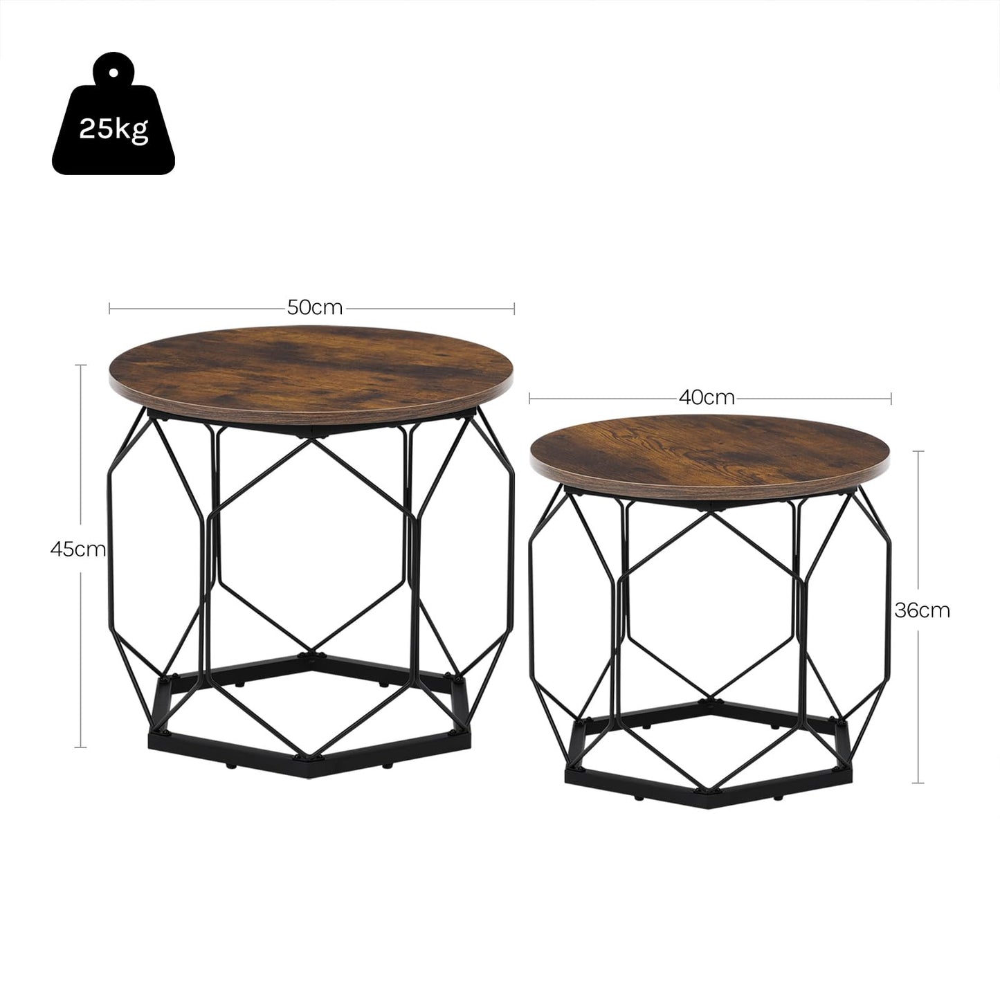 Ensemble de tables basses Woltu - 2 pièces - Rondes - Fibre de bois marron/noir