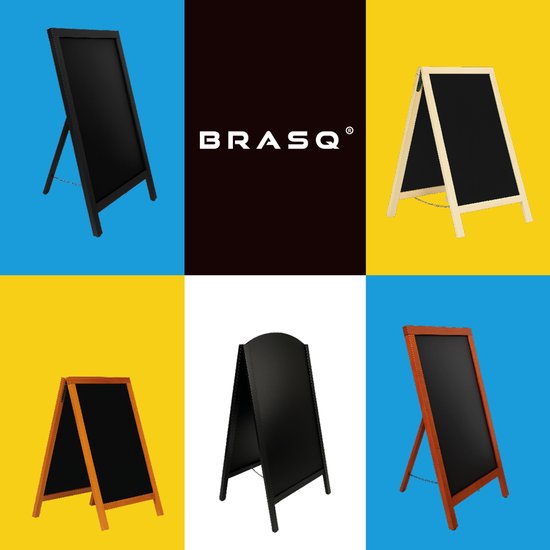 Panneau de trottoir à craie BRASQ « Elegance » Noir - 70 x 130 cm - Tableau à craie - Panneau publicitaire - Panneau de trottoir - Double face - Pour l'intérieur et l'extérieur - Restauration