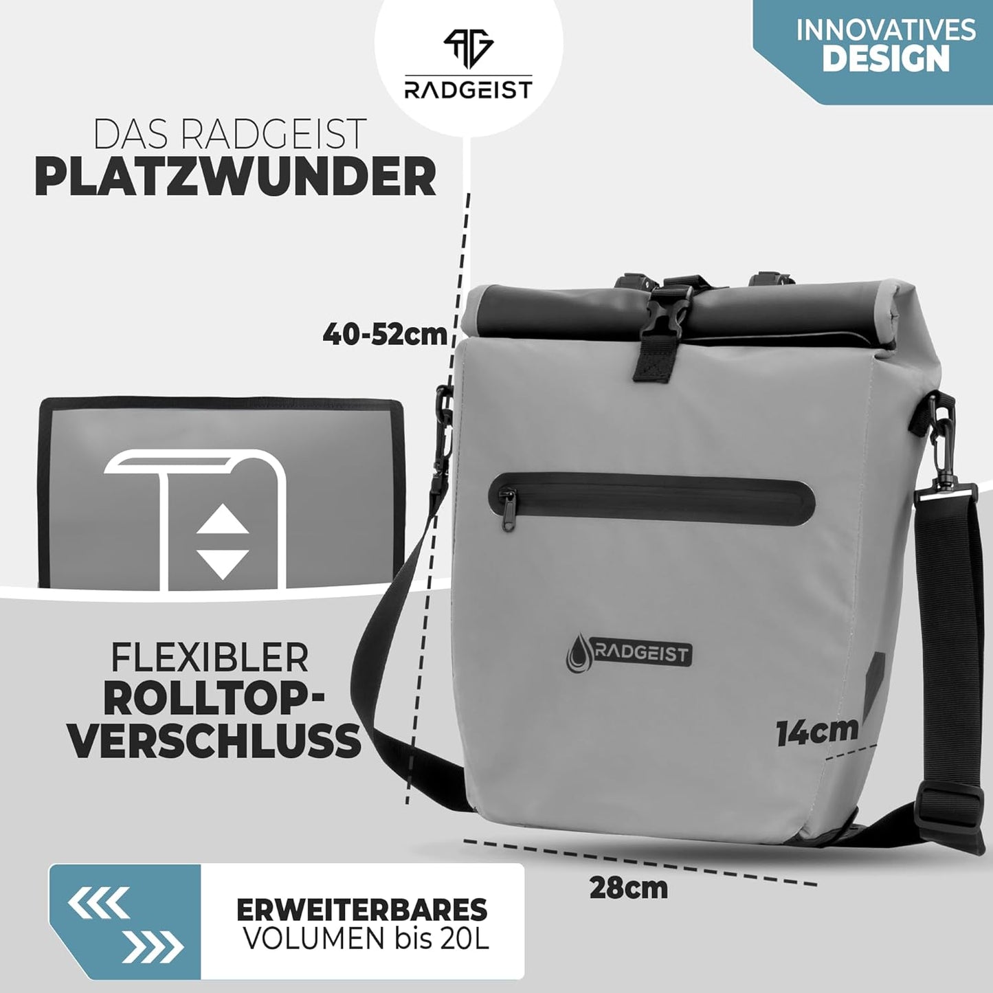 RADGEIST Sacoche pour porte-vélos - Sac pour porte-vélos - Sac à bagages étanche (Reflective 20L, Single)