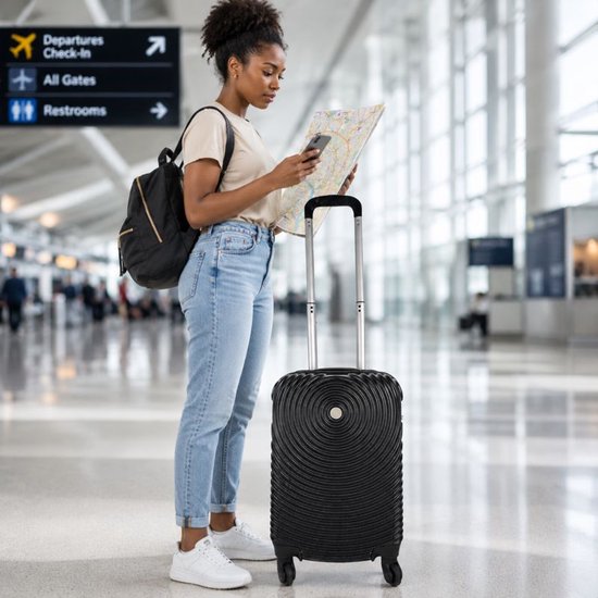 Valise cabine Ceruzo - Trolley - 28 L - 51,5 cm - Roulettes pivotantes à 360° - Cadenas à combinaison - Noir - Valise de voyage