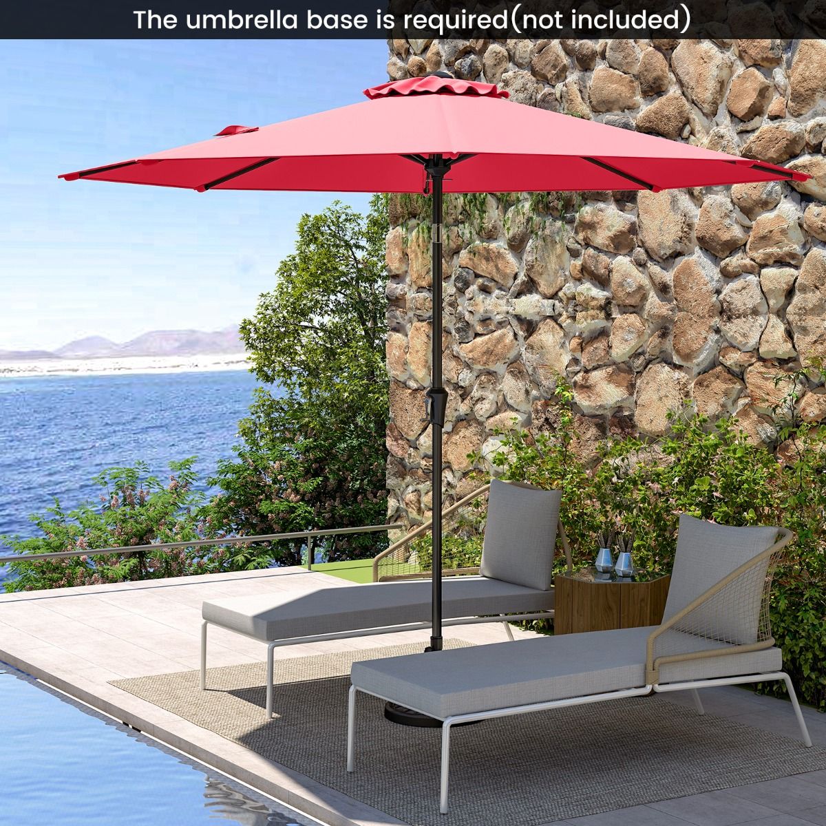 Coast Terrace Parasol 270 cm Wine Red - Grand parasol inclinable avec manivelle, protection UV et capot de parasol ventilé