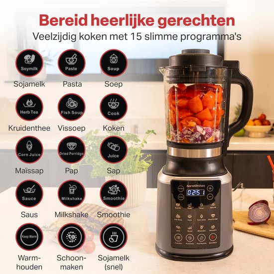 AoraKitchen Soup Maker & Blender - 2 en 1 - 15 Programmes - 1.75L - Fonction Nettoyage & Maintien au chaud
