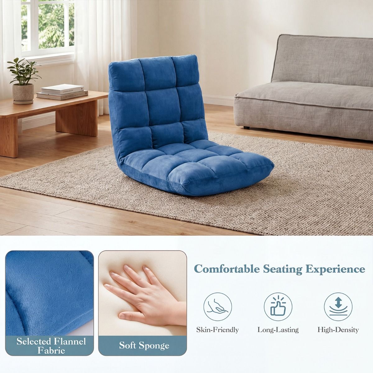 Chaise longue pliable Coast Tatami - dossier réglable sur 14 positions - mousse haute densité - bleu