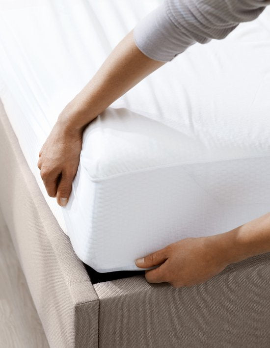 Protège-matelas et drap-housse TEMPUR - 160 x 210-220 x 25 cm - imperméable et rafraîchissant - protection 2-en-1 et anti-acariens - blanc