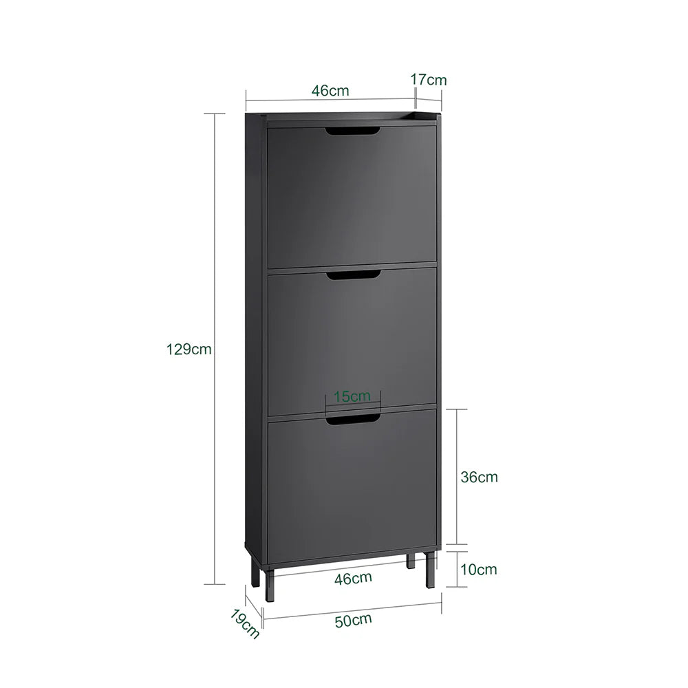 SoBuy FSR151-H-SCH Armoire à chaussures avec 3 abattants - 50 x 19 x 129 cm - Anthracite