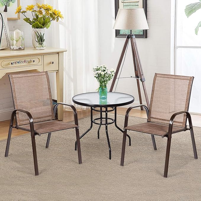 2 Pieces Patio Chairs, Outdoor Camping Chairs with Breathable Fabric, Set of 2 Garden Chairs with Armrest High Back for Garden Patio Swimming Pool Beach Garden Space Saving (Chaises de jardin avec accoudoir et dossier haut pour le jardin, le patio, la pis