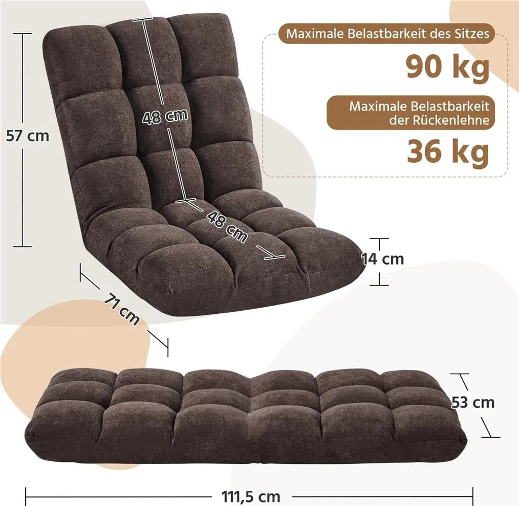 Yaheetech Chaise au sol - Réglable - 53x48x90 cm - Marron