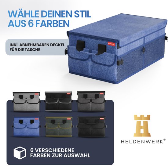 HELDENWERK Organisateur de bottes premium avec couvercle, robuste et antidérapant - Sac à bottes pliable, grand avec double fond - Boîte de coffre, boîte d'organisation de bottes