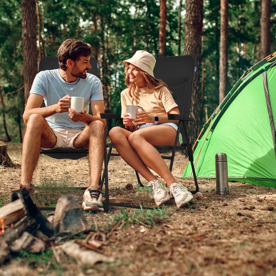 TRVLMORE Chaise de camping - 7 positions - Duo Pack - Capacité de charge 120 kg - Position allongée - Chaise pliante - Chaise pliante - Noir