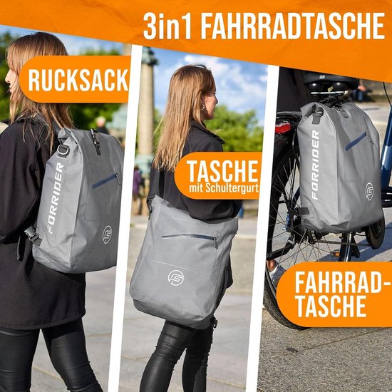 Sacoche de vélo 3-en-1 pour porte-bagages et sac à dos - étanche - 27 litres - réfléchissante - sacoche de selle pour vélo