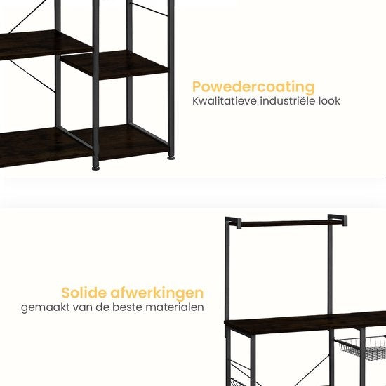 Buffet de cuisine Goliving - Étagère de cuisine verticale - Armoire à micro-ondes - Organisateur - Métal - Bois - 90 x 40 x 132 cm - Noir