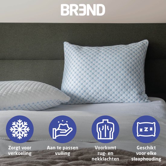 BREND BR-2215 Oreiller CloudComfort pour toutes les positions de sommeil - mousse à mémoire de forme - avec faces chaudes et froides - confort réglable - blanc