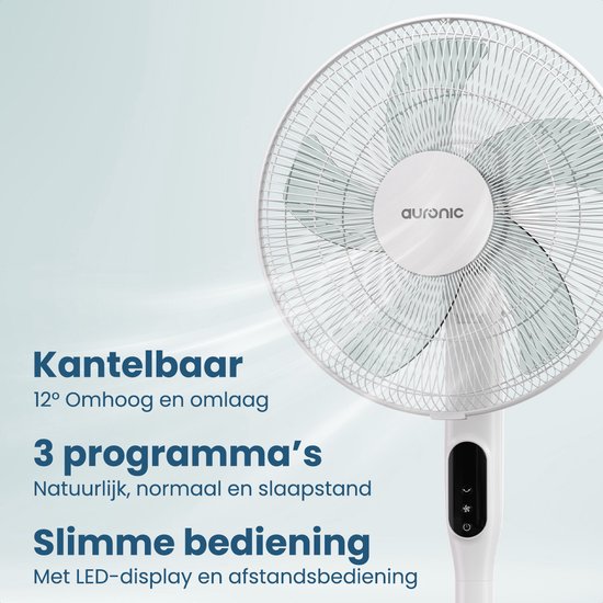 Auronic Ventilateur sur trépied - Ventilateur sur pied - Refroidisseur d'air - Ventilateur de sol et de table - 3 en 1 - 12 vitesses - Ventilateur silencieux - Ventilateur - Avec télécommande - Blanc