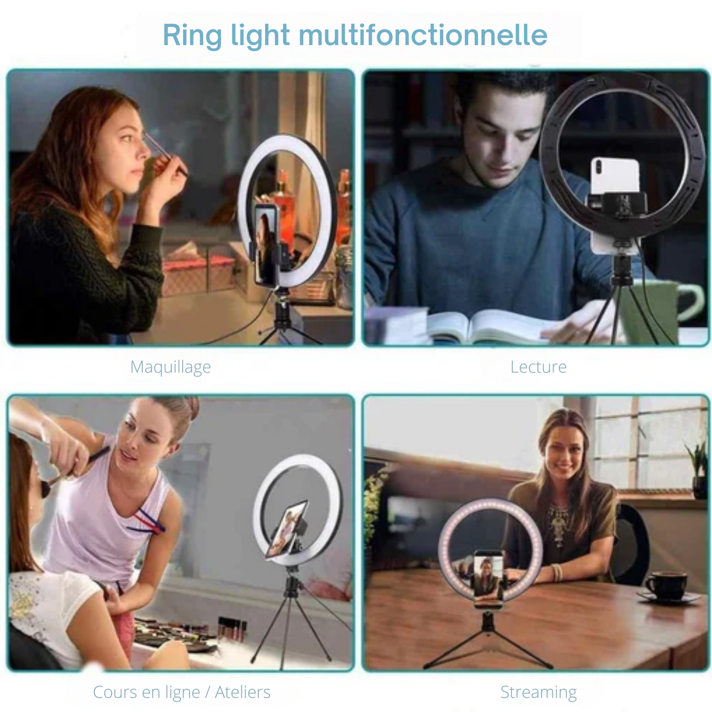 Ring Light Pro - Merkloss - avec Trépied / Support de téléphone - USB 26 cm/10 pouces -