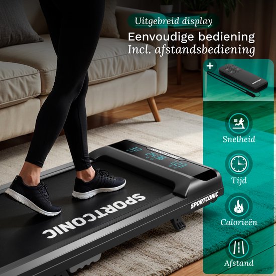 Sportconic Tapis de course 1-6km/h - Tapis de marche avec fonction d'inclinaison - Tapis de marche pour dessous de bureau - Télécommande incluse