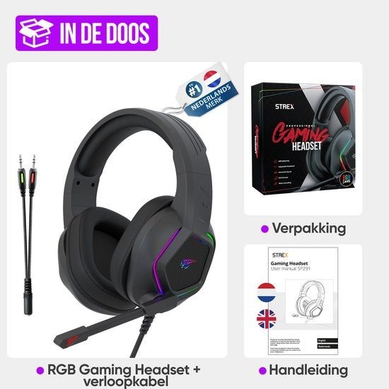 Casque de jeu Strex, avec microphone et éclairage RVB, son surround 7.1, PC / PS4 / PS5 / XBOX / Switch, Noir