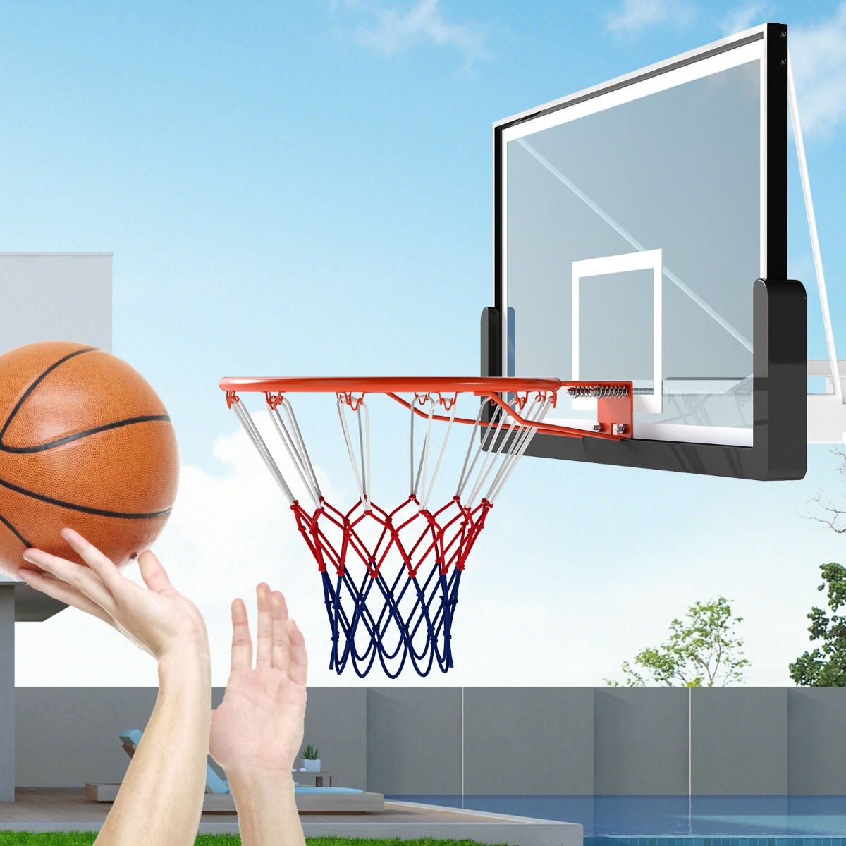 Anneau de basket Coast Ø 45 cm orange - Filet résistant aux intempéries - Pour mur, porte et poteau de basket