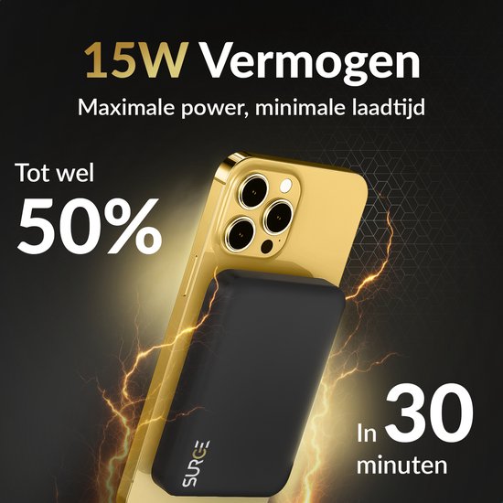 Surge Wireless Powerbank 10000mAh - compatible Magsafe - Chargeur rapide 22,5W - Convient à l'iPhone 12, 13, 14, 15, 16