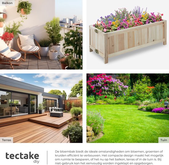 tectake® Jardinière surélevée Blomster - Jardinières d'extérieur rectangulaires - feuille incluse - Jardinière en bois pliable - stable et résistante aux intempéries - 70 x 30 x 25 cm - Lit de jardin pour herbes, légumes et fleurs - Anthracite