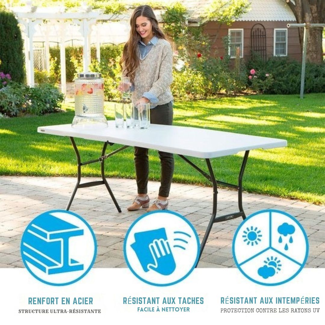 Table de travail - Lifetime - de buffet - 180 cm - pliable comme une valise - blanc