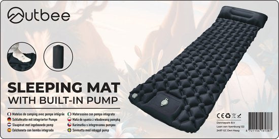 Outbee Matelas de couchage autogonflant - Lit gonflable avec pompe à pied et oreiller intégrés - 1 personne - Matelas de couchage autogonflant - Matelas gonflable avec support - 195x60x5 cm - Noir