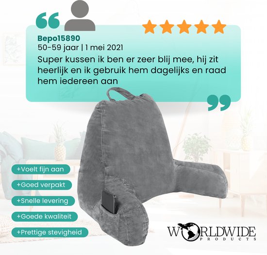 WorldWide products Coussin de lecture avec accoudoirs - Coussin de relaxation en mousse à mémoire de forme - pour le lit