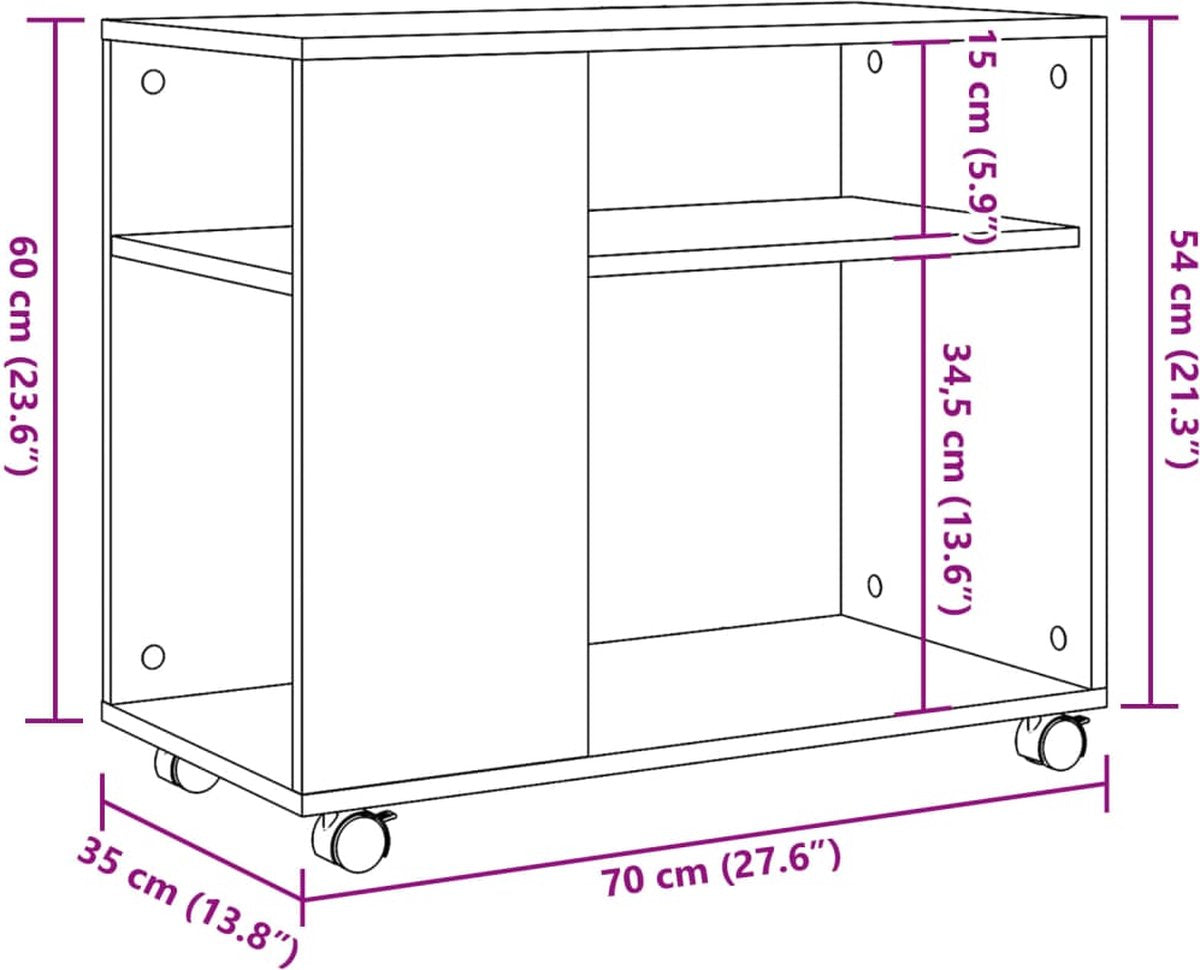 SoBuy Table d'appoint sur roulettes - 35x70x60 cm - Max. 10KG - Couleur bois