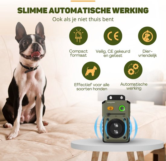Vulpes Goods® Pets - Dispositif anti-aboiement à ultrasons PRO - Dresseur de luxe - Rechargeable - Fonctionnement automatique - Pas de choc - Résistant à l'eau - Pour tous les chiens - Intérieur et extérieur - Portée de 15 m - 3 étapes - Anti-aboiement -