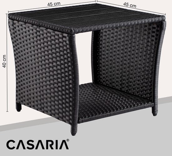 Table d'appoint Casaria Polyrattan - Plateau en WPC 45x45x40cm - Noir
